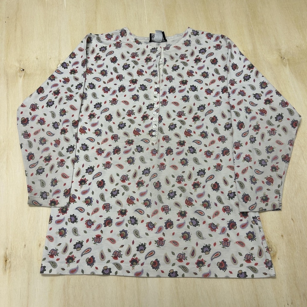 Incognito Shirt Womens Med 10-12 White Floral Paisley Button Up Long Sleeve Top